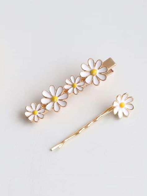 Multicolor Casual Collar  Iron Alloy  Sets Embellished   Women Accessories Diy Hair Clips For Women, Daisy Decor, Flowers Daisies, Hair Acessories, Hair Tie Accessories, Hair Clips Diy, Gold Bangle Set, Hair Accessories Collection, Hair Accessories Clips