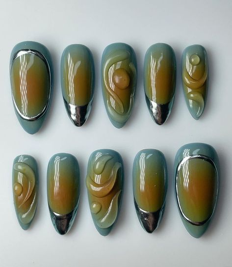 elle (@innerbloom.nails) | Instagram profile The Gel Bottle Inc Nails Bamboo, Pisces Inspired Nails, Waterdrop Nails, Earthy Nails Designs, Fall Aura Nails, Innerbloom Nails, Stained Glass Nail Art, Mystical Nails, Earth Nails