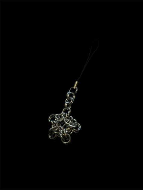 chainmail star phone charm. made from phone charm & aluminum jump rings. Alternative Jewelry, Rings Handmade, Chain Mail, Phone Charm, Jump Rings, Gift Registry, Keychains, Halloween Shopping, Beauty Book