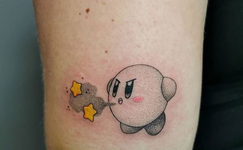 Kirby Tattoo Black And White, Kirby Tattoo, Ink Sketch, Black And Grey Tattoos, Black Tattoos, Cute Tattoos, Kirby, Paw Print Tattoo, Small Tattoos