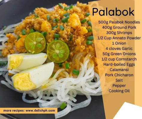 Delish PH - Palabok full written recipe:... Palabok Recipe Filipino Food, Palabok Recipe, Recipe Filipino Food, Avocado Chicken Salad Wrap, Filipino Snacks, Chicken Salad Wrap, Filipino Dishes, Avocado Chicken Salad, Filipino Food