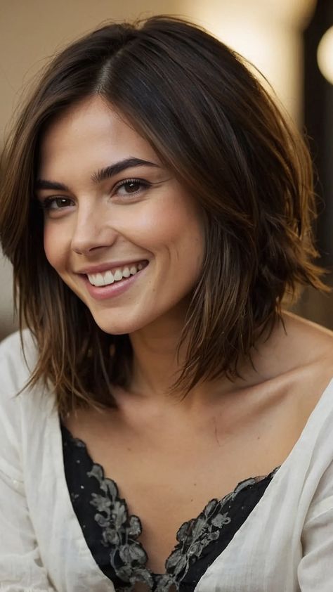 Elevate Your Style with These 15 Trendy Shoulder Length Haircuts with Layers - Inspire Inlet Shag Haircut Fine Straight Hair, Fine Hair Haircuts With Bangs, One Length Bob Medium, Medium Textured Bob, Side Part Hairstyles Medium, Shoulder Length Choppy Hair, Above Shoulder Length Hair With Layers, Shoulder Length Haircut Straight, Choppy Layers For Medium Hair