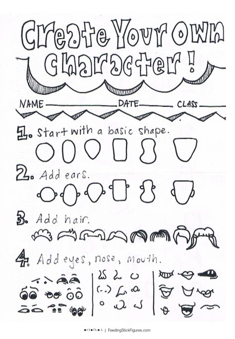 1st Grade Art Worksheets, Cartoon Art Projects, Create Character Drawing, Create Your Own Cartoon Character, Cartoon Art Lessons, Creating A Cartoon Character, How To Make Cartoon Characters, Character Design Worksheet, Character Design For Beginners