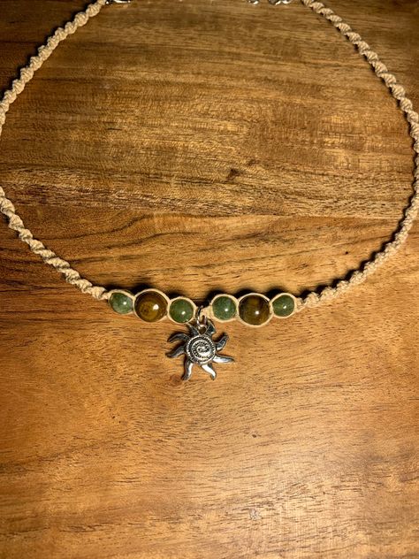 Granola Jewelry, Hippie Jewelry Aesthetic, Necklaces Hippie, Sun Choker, Spiral Knot, Hemp Choker, Spiral Sun, Hippie Sun, Hemp Macrame