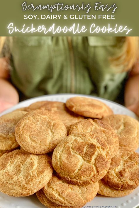 Homemade Chewy Snickerdoodle Cookies with a crinkle top are perfectly soft, chewy and with a crispy cinnamon sugar coating. #glutenfree #dairyfree #snickerdoodlecookie #cookierecipe Gf Df Snickerdoodle Cookies, Almond Flour Snickerdoodle Cookies, Gluten Free Snickerdoodle Cookies, Gluten Free Snickerdoodles, Gluten Free Substitutes, Soy Free Dairy Free, Almond Flour Cakes, Best Gluten Free Desserts, Dairy Free Cookies