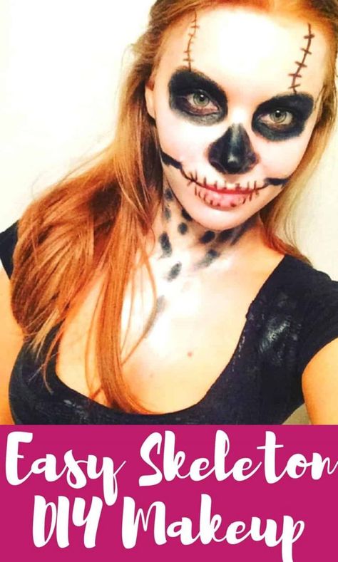 Skeleton Makeup Diy Simple, Diy Makeup For Halloween, Easy Skeleton Makeup Diy Simple, Diy Skeleton Makeup, Skeleton Makeup Diy, Diy Makeup Looks, Easy Skeleton Makeup, Diy Skeleton, Halloween Makeup Kits