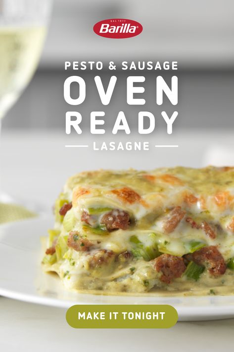 Chicken Pesto Lasagna Recipes, Pesto Sausage Lasagna, Pesto And Sausage Lasagna, Pesto Lasagna Recipe, Barilla Lasagna Recipe, Sausage Lasagna Recipe, Lasagna With Sausage, Pesto Sausage, Barilla Pesto