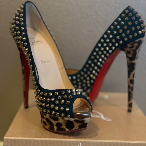 Louboutin Lady Peep Spike Heels Red Bottoms Size 41 Never Worn Box Included Punk Heels, Heels Red Bottoms, Red Bottom Heels, Y2k Glam, Gothic Boots, Fashion Shoes Heels, Cute Shoes Heels, Heels Red, Shoe Inspo