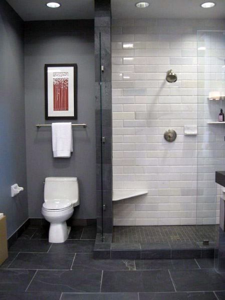 Top 60 Best Grey Bathroom Tile Ideas - Neutral Interior Designs Dark Gray Bathroom, Small Bathroom Remodel Designs, Small Shower Remodel, Grey Bathroom Tiles, Room Dark, Bathroom Color Schemes, Stunning Bathrooms, Bathroom Shower Tile, Bathroom Remodel Designs