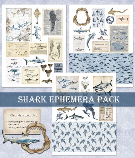 Junk Journal Ephemera Shark Scrapbook Collage Scrapbooking - Etsy Shark Scrapbook, Shark Collage, Shark Illustration, Scrapbook Collage, Junk Journal Ephemera, Collage Scrapbook, Journal Ephemera, Incredible Creatures, Sharks