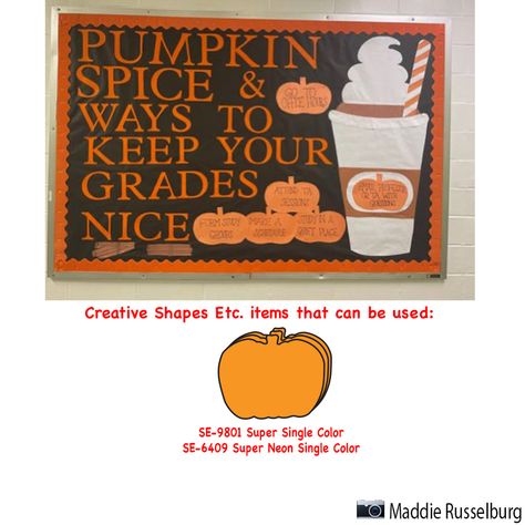 Super Pumpkins can make a Fall bulletin board perfect for College! Pumpkin Spice Bulletin Board Ideas, School Counseling Bulletin Boards, Fall Bulletin Board, Teacher Stamps, Incentive Chart, Fall Bulletin Boards, Notes To Parents, Mini Notepad, Fun Pumpkins