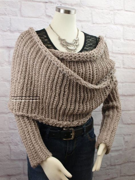 The Best Sciarpone Sweater Shrug Scarf With Sleeves Patterns For Knitters & Crocheters | KnitHacker Crochet Pattern Sweater, Shawl Crochet Pattern Easy, Scarf With Sleeves, Wedding Crochet Patterns, Boy Crochet Patterns, Crossover Sweater, Unique Sweaters, Crochet Shrug, Sweater Scarf