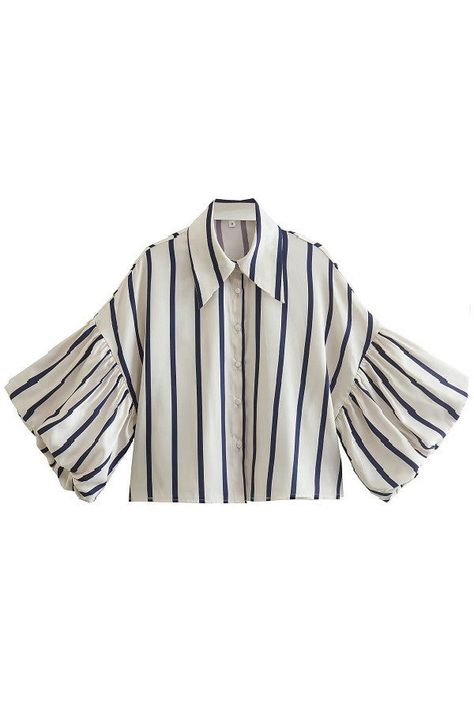 Available Now! Our original Karen top (cream with navy stripe) went so fast! navy with white stripe Cream with Green Stripe Shes cute, she's bold, she's classic yet unique. Our Karen Puff Sleeve Button Down Cropped blouse is a great staple for your wardrobe, With stripes on solid base, you are classic and chic. Whether you are stepping out to a meeting, grab some brunch with your girls, or have date night with your honey, its a flattering choice. Finish the LookPair with your favorite shorts, pa Blouse Images, Bubble Sleeve, Chic Top, Long Sleeves Coats, Cardigan Fashion, Crop Blouse, Puff Sleeve Top, Striped Fabrics, Lantern Sleeves