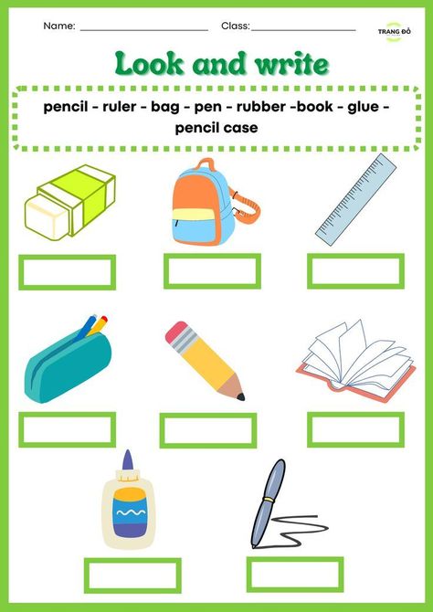 Classroom Objects Worksheet, School Objects Worksheet, School Objects, Classroom Objects, Test For Kids, English Grammar Exercises, Esl English, English Learning Books, Nouns Worksheet