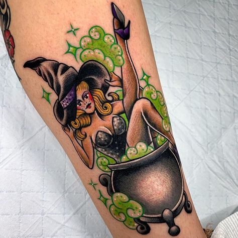 Witch Pinup, Pagan Halloween, Witches Art, Brisbane Tattoo, Pinup Tattoo, Halloween Pin Up, Pin Up Girl Tattoo, Nature Tattoo, Witch Tattoo