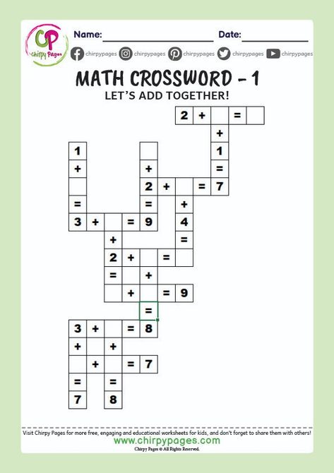 Math Crossword with one digit addition numbers for grade 1 and grade 2 children Math Puzzle For Grade 1, Math For Grade 2 Free Printable, Middle School Math Puzzles Brain Teasers, Math Crossword Puzzles Free Printable, Cross Words Puzzle For Kids, Maths Crossword Puzzles, Mental Maths Worksheets Grade 2, Math Games Grade 1, Math Crossword Puzzles