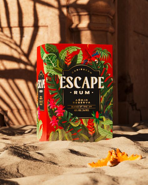 Escape Rum Brand and Packaging Relaunch – Homage to the Caribbea – Packaging Of The World Rum Packaging Design, Rum Packaging, Alcohol Packaging Design, Rum Balls, Drink Packaging, Drinks Packaging Design, Alcohol Packaging, Bar Scene, Tropical Fashion