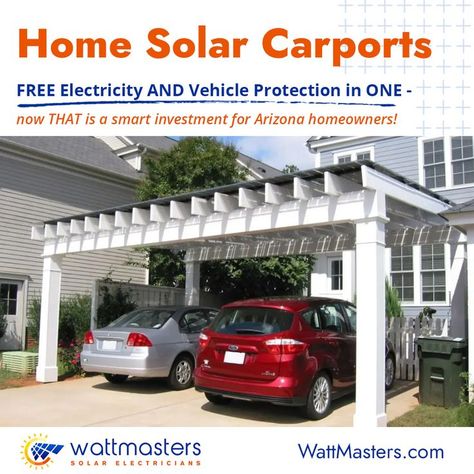 home solar carports are a great way to produce free electricity while shading and protecting your vehicles. Carport With Solar Panels, Solar Panel Carport, Solar Carport Design, Solar Pergola, Solar Carport, Free Electricity, Solar System Design, Energy Ideas, Car Shelter