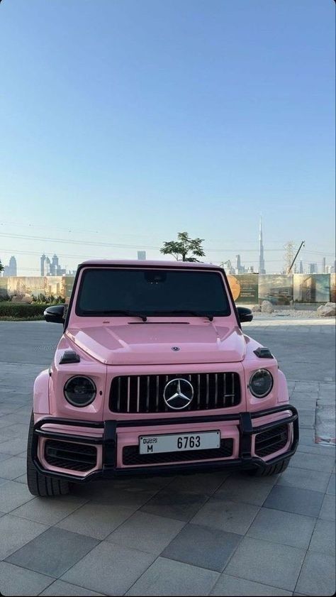 Big Cars For Women, Pink Suv Car, Pink G Wagon, Pink Suv, Pink Mercedes, High End Cars, Girly Car, Lux Cars, Big Car