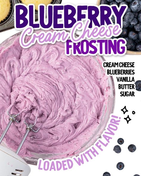 Blueberry Cream Cheese Frosting, Blueberry Frosting Recipe, Candy Cookie Cake, Blueberry Frosting, Raspberry Buttercream Frosting, Fluffy Cream Cheese Frosting, Blueberry Pound Cake, Whipped Cream Cakes, Strawberry Cream Cheese Frosting