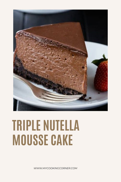 Indulge in the ultimate Nutella lover’s dream with this Triple Nutella Mousse Cake! This delectable dessert features layers of rich brownie base, velvety Nutella mousse, and a luscious Nutella glaze on top. #recipe #cake #dessert #mousse #nutella #sweet #foodlover Nutella Mouse, Nutella Mousse Recipe, Nutella Mousse Cake, Nutella Glaze, Nutella Mousse, Nutella Lover, Dessert Mousse, Nutella Brownies, Recipe Cake