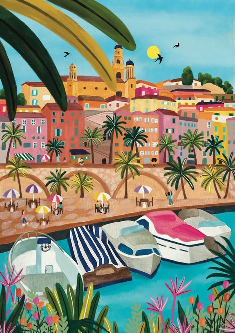 Travel Illustration Art, Menton France, Illustration Kunst, France Provence, City Poster, France Art, Art Et Illustration, Travel Illustration, Random Art