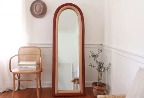 Floor Mirror Diy, Mirror Makeover Diy, Diy Kast, Foam Pipe Insulation, Diy Arch, Arched Floor Mirror, Cafe Curtains Kitchen, Curtain Tutorial, Curved Mirror