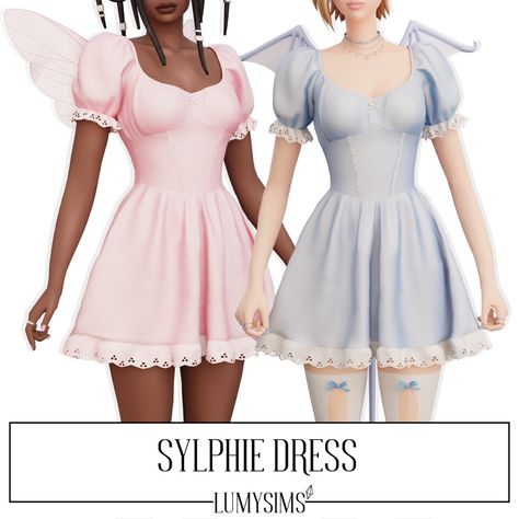 Sims 4 Cc Doll Dress, Sims 4 Face Presets Cc, Dress Sims 4 Cc, Pastel Clothes, Sims Fashion, Pink Bow Dress, Cottagecore Summer, Sims 4 Piercings, Soft Girl Clothes