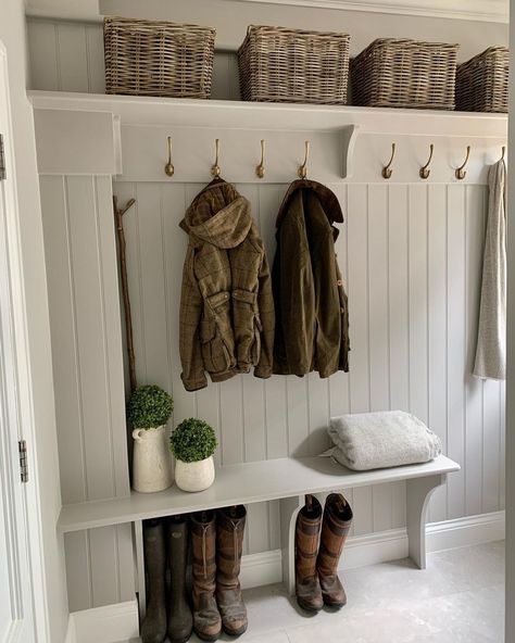 1,090 Likes, 92 Comments - Dorset House Project (@dreamhousedorset) on Instagram: “Boot room complete!  To be honest it’s a big exaggeration to call it a “room” - more like a tiny…” Decorating Living Room Ideas, Boot Room Utility, Vstupná Hala, Utility Room Designs, Mudroom Remodel, Mud Room Entry, Hallway Inspiration, Mudroom Decor, Mudroom Laundry Room