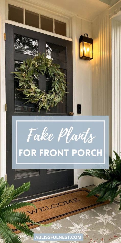 Fake plants for front porch are a low-maintenance way to add year-round greenery and style to your home's entrance. No more worrying about watering or wilting leaves, just beautiful, vibrant plants that always look their best. Create a welcoming atmosphere with a variety of faux ferns, succulents, and blooming flowers. #fauxplants #porchdecor #curbappeal Front Porch Plants Year Round, Plants For Front Porch, Front Porch Plants, Outdoor Interior Design, Expand Furniture, Porch Plants, Blogger Home, Fake Plants Decor, Outdoor Fairy Lights