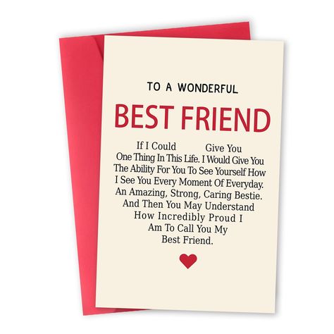 PRICES MAY VARY. Lovely Best Friend Birthday Gifts--It is a perfect gift for sending your best friend. It is sure to bring a big smile on her/his face. Unique Wonderful Friend Card--This friend card features love pattern on the front and express your appreciation and wishes. Product Information--8.0*5.3 inches is printed on 300gsm premium recycled smooth card and comes with a red envelope and transparent plastic bag to avoid damage to the greeting card. Inside Blank Background--You can write or