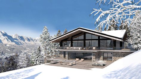 architecte pour chalet luxe Megève Chalet Exterior, Plan Chalet, Chalet Design, Ski House, Mountain Cabin, Mountain Home, Mountain House, House Inspo, Bathroom Interior Design