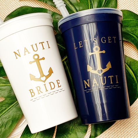 Nautical Bachelorette Party Favors, Boat Bachelorette Party, Nautical Bachelorette Party Shirts, Cruise Bachelorette Party, Bendy Straw, Nauti Bride, Nautical Bachelorette Party, Cups With Straws, Nautical Bachelorette