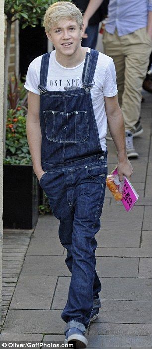 Niall Horan of the British boy band One Direction looking cute in a pair of overalls; he had braces on his teeth for a while, too Overalls Boy, Men In Overalls, Wearing Overalls, Irish Princess, British Boys, James Horan, Boy Band, Bib Overalls, Liam Payne