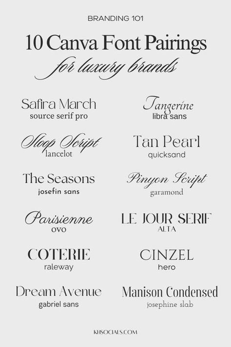 The Best (Free) Canva Font Pairings for Luxury Brands | Typography & Font | Branding Instagram fonts #instagramfonts social media fonts #socialmediafonts fonts #fonts font #font 9.20 Brand Kit Templates Canva, Free Canva Font Pairings, Canva Font Combinations, Kombinasi Font, Font Canva Lettering, Font Love, Modern Fonts Free, Canva Font, Business Fonts