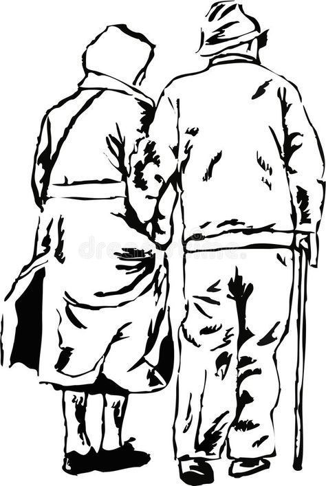 Walking Together, Old Couple, Couple Walking, Elderly Couples, Couples Walking, Sketches Of People, Old Couples, Drawing Style, Couple Illustration