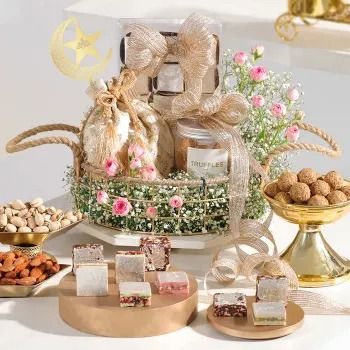 Golden Festivities - Eid Hamper Eid Hampers, Diwali Gift Hampers, Hamper Gift Basket, Celebration Box, Send Flowers Online, Grandparents Day Gifts, Online Flower Delivery, Packing Ideas, Sweets Gift