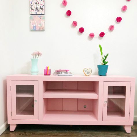 Pink Tv Console, Danish Pastel Tv Stand, Pink Tv Unit, Pink Tv Stand, Cute Tv Stand, Pink Tv, French Living Rooms, Tv Console Table, Danish Pastel