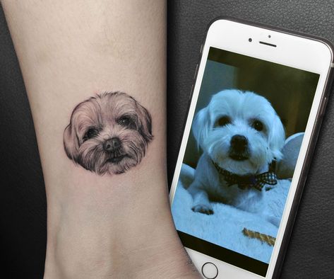 Puppy Tattoo Ideas, Boxer Dog Tattoo, Maltese Tattoo, Pet Tattoo Ideas, Cat Portrait Tattoos, Pet Memorial Tattoo, Pet Tattoos, Puppy Tattoo, Small Dog Tattoos