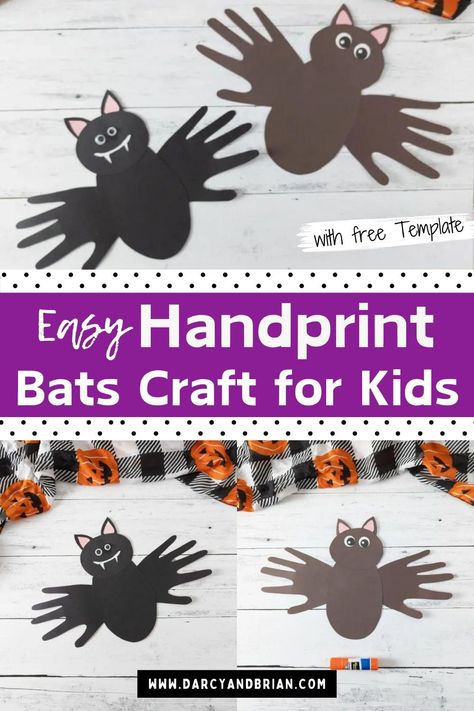 Bats are synonymous with Halloween, so why not make adorable handprint bats? This simple craft captures your child's hand size as a keepsake. With construction paper, paint, and googly eyes, you can create a delightful, smile-inducing craft. Kids love tracing their hands and decorating the bats, making this activity both fun and a great way to boost fine motor skills. These handprint bats make charming Halloween decorations that will be cherished for years! Handprint Bats, Bats Craft, Halloween Bats Crafts, Kids Fathers Day Crafts, Bat Craft, Free Printable Crafts, Paper Party Decorations, Valentine's Day Crafts For Kids, Popular Crafts