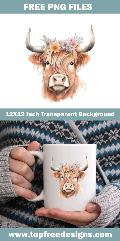 Cricut Highland Cow, Highland Cow Png Free, Highland Cow Printable Free, Free Highland Cow Svg, Animal Clipart Free, Cow Crafts, Watercolor Highland Cow, Busted Canvas, Highland Cow Pictures