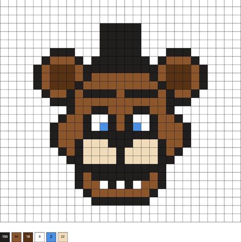 Freddy Fazbear Perler Beads, Pixel Art Pattern Fnaf, Fnaf Pixel Art Grid Easy, Chica Drawing Fnaf, Fnaf Beads Pattern, Perler Bead Patterns Fnaf, Fnaf Perler Beads Pattern, Fnaf Pixel Art Grid, Cute Pixel Drawing