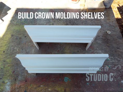 How to Build a Ledge Shelf with Crown Molding Shelves are one of those decor pieces one can never get enough of… They are versatile in the way that they can hold books, office or craft suppli… Wall Light Diy, Bathroom Wall Decor Diy, Wall Lights Diy, Crown Molding Shelf, Ladder Shelf Diy, Diy Shelves Bathroom, Diy Crown Molding, Ledge Shelf, Crown Moldings