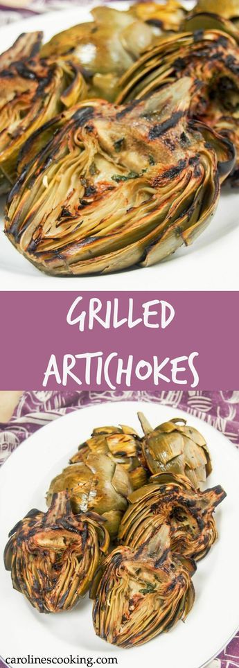 Artichokes may seem a little fiddly, but they are so worth the effort, especially when they taste as good as these grilled artichokes. The grilling flavor and garlic-herb oil makes all the difference. A great appetizer. How To Cook Artichoke, Vegetarian Grilling, Grilled Artichoke, Roasted Artichoke, Healthy Appetizer, Artichoke Recipes, Grilled Veggies, Delicious Vegetables, Great Appetizers