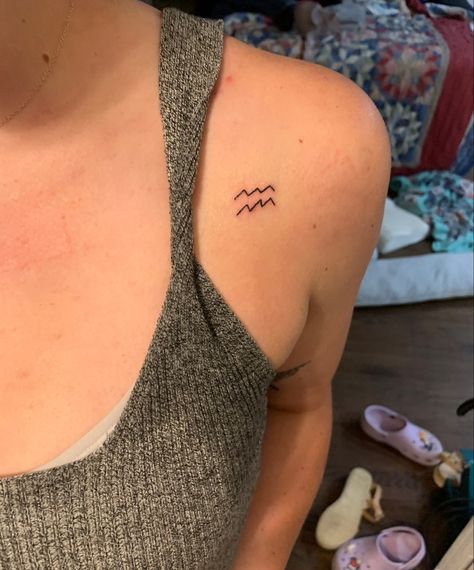 Aquarius waves tattoo on left upper chest Aquarius Tattoo, Waves Tattoo, Minimal Tattoo, Minimalist Tattoo, Body Mods, Tattoo On, Tatting, Astrology, Tattoo Ideas