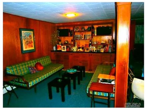 1950's Old Wood Paneling in Basement Paneling In Basement, School Basement, 70s Basement, Old Wood Paneling, Closing On A House, Retro Decorating, Retro Basement, Basement Paint, Retro Homes