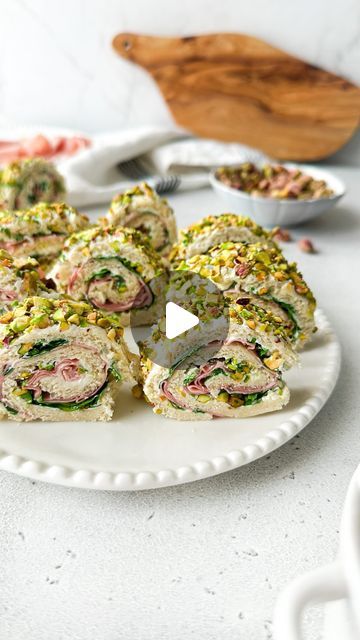 Crushed Pistachios, Cheese And Cracker Tray, Charcuterie Meats, Rocket Leaves, Cheese Rolls, Cream Cheese Rolls, Bite Size Appetizers, Pistachio Cream, Best Appetizer Recipes