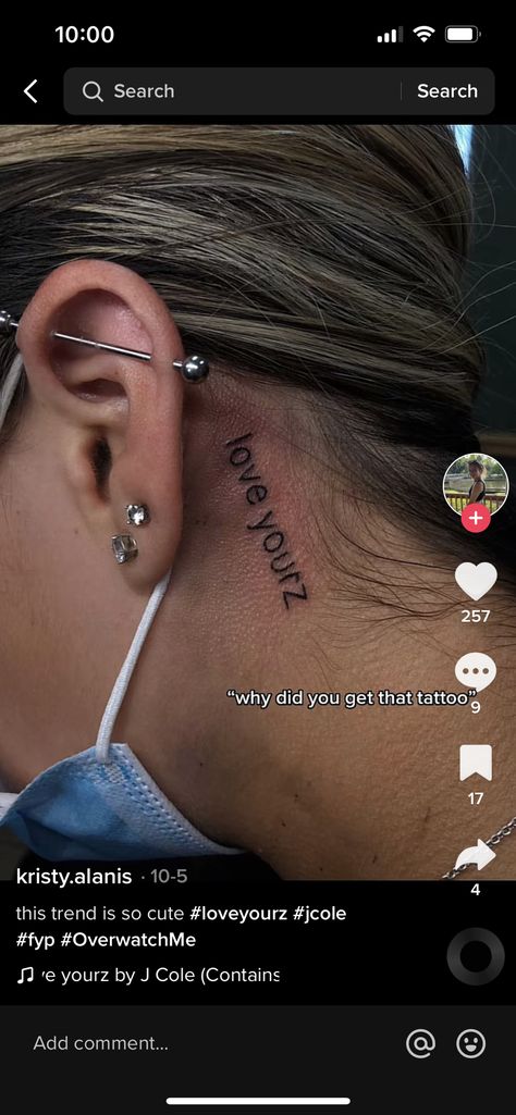 Love Yourz J Cole Tattoo Neck, J Cole Love Yours Lyrics Tattoo, Love Yourz J Cole Tattoo Behind Ear, Jcole Tattoo Ideas, Love Yourz J Cole Tattoo, Love Yourz J Cole, J Cole Tattoo, Stick Poke, Stick Poke Tattoo