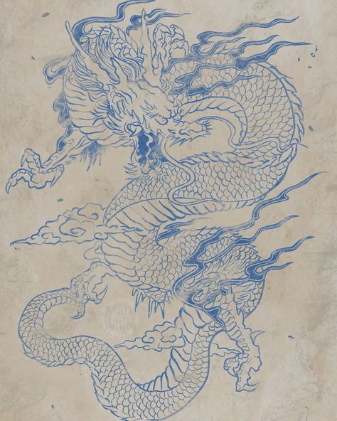 Traditional style Dragon design Ink drawing on Japanese parchment #ink #dragon #japanese Traditional Japanese Dragon, Ink Dragon, Dragon Japanese, Traditional Japanese Art, Japanese Dragon, Dragon Design, Traditional Japanese, White Art, Ink Drawing