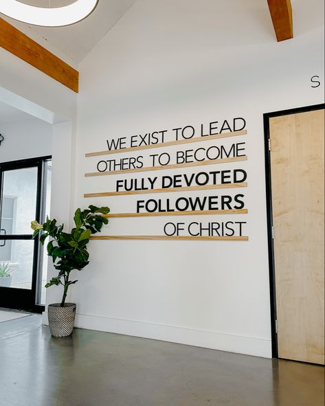 Modern Worship Space, Business Entryway Ideas, Missions Wall Church, Youth Ministry Room Ideas, Church Interior Design Modern, Church Missions Wall Display, Church Room Ideas, Church Foyer Decor, Sanctuary Decor Church Stage Design